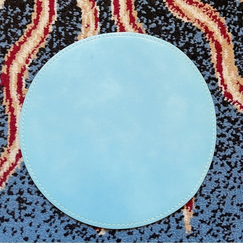 Baby Blue Round Leather Mouse Pad Desk Aesthetic 9x9 in